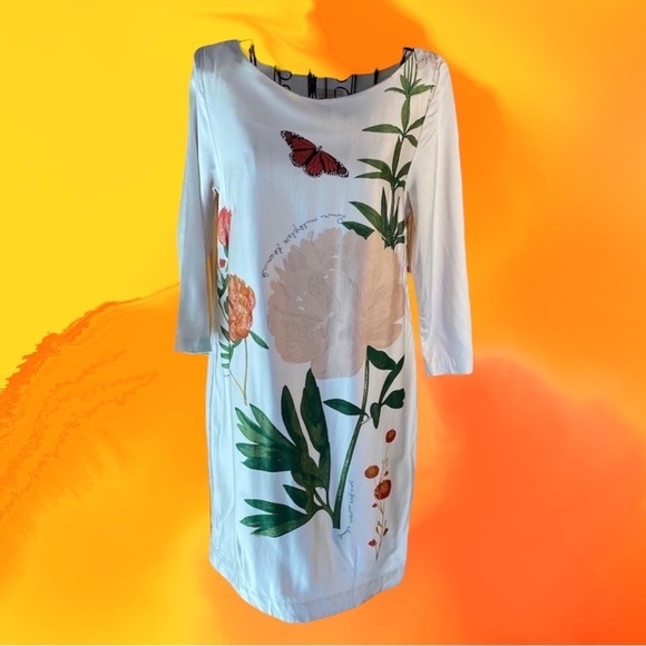 H&M Dresses & Skirts - H&M Wool Blend Floral Butterfly Boho Mini Dress 3/4 Length Sleeve Cream Size 6